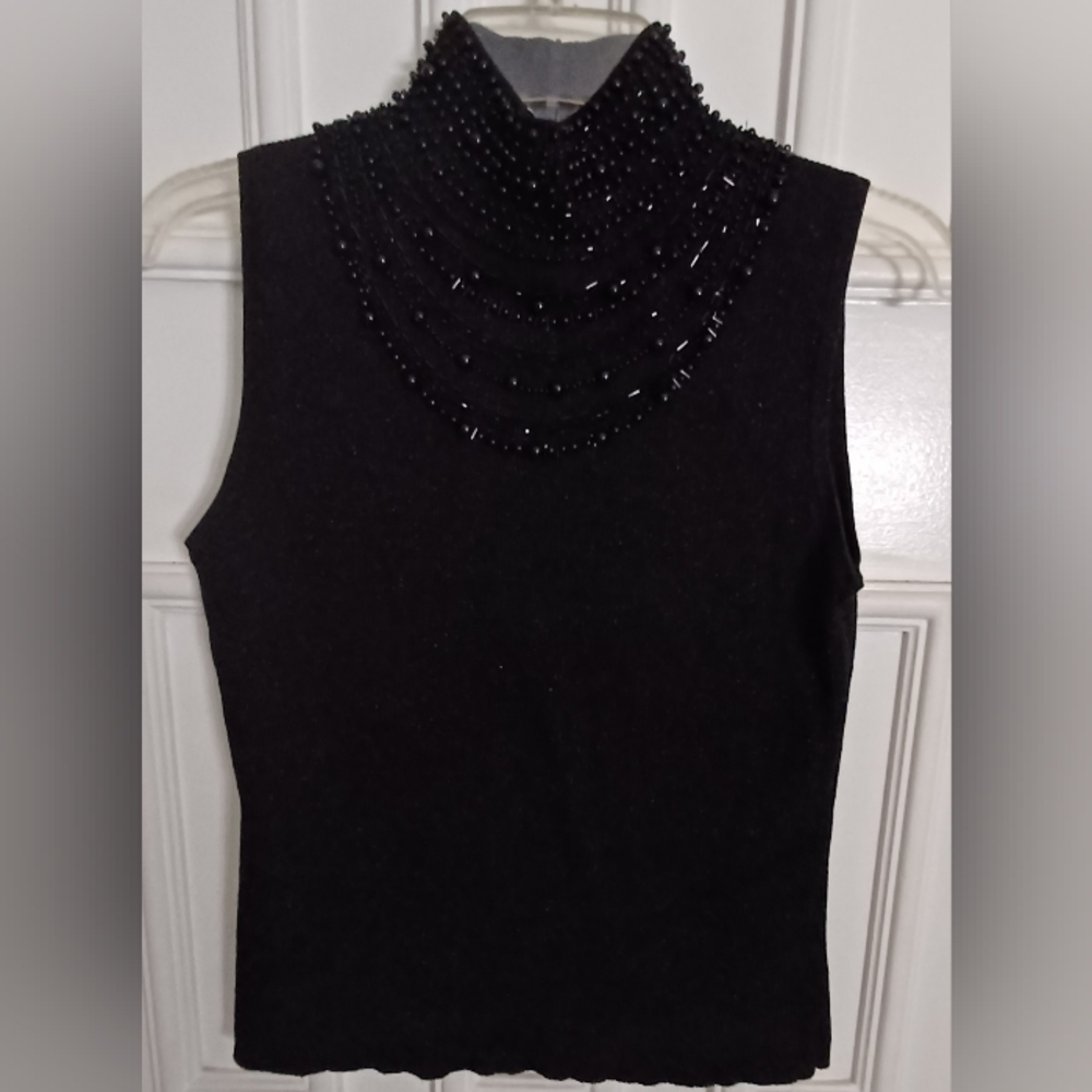 Evie PM Black Sleeveless Silk Blend Beaded Women's Top
